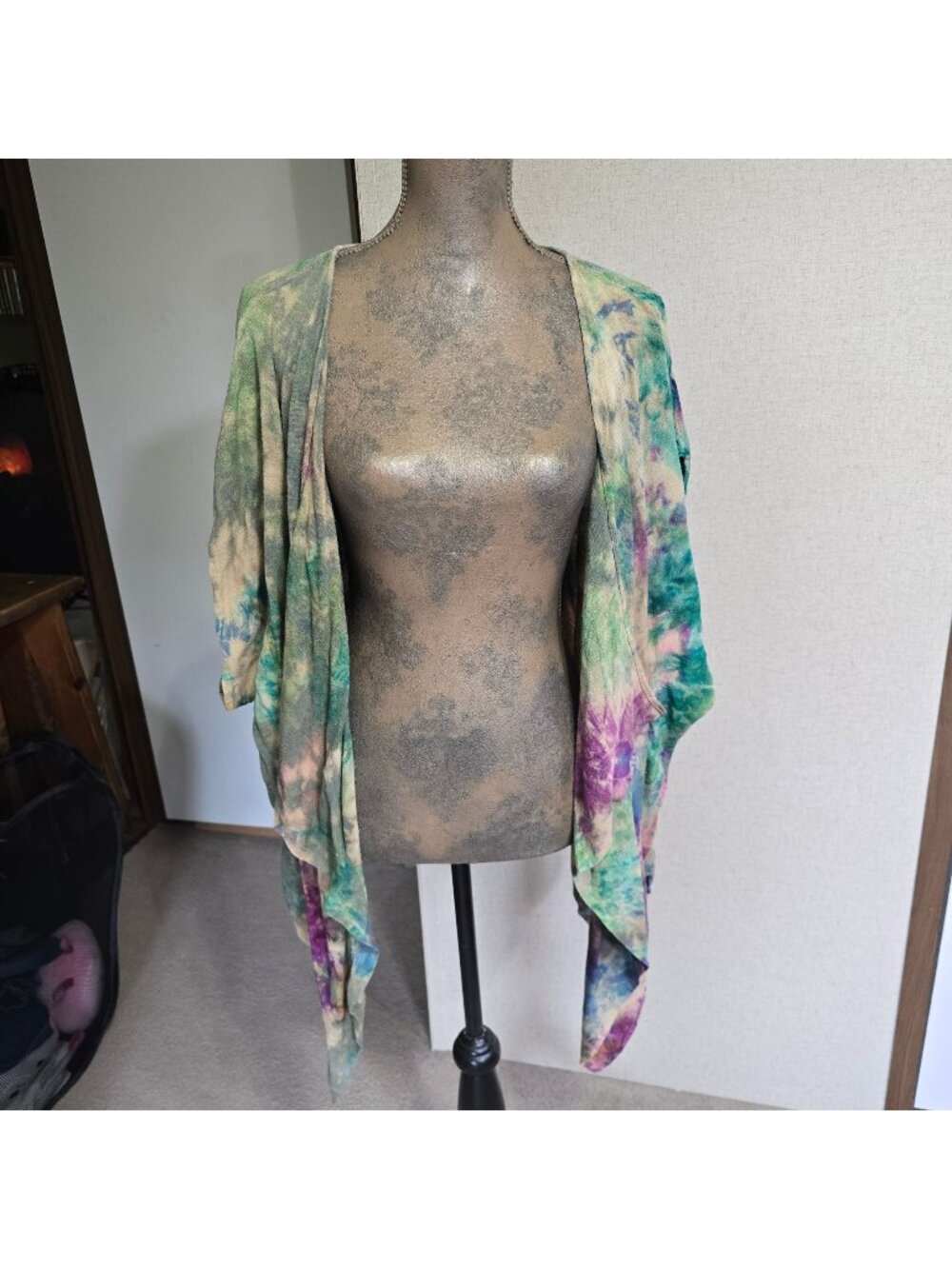 Tie-Dye Womens One Size Open-Front Jacket Shrug Lightweight Boho Textured Look